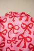 Bow Print Long Sleeve Wide Leg Sleepwear
