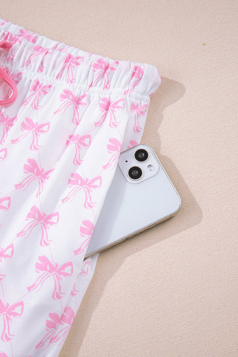 Bow Print Piped Long Sleeve Button Down Pajama Set