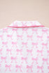 Bow Print Piped Long Sleeve Button Down Pajama Set