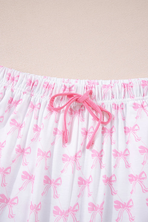 Bow Print Piped Long Sleeve Button Down Pajama Set