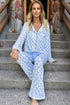Bow Print Piped Long Sleeve Button Down Pajama Set