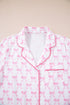 Bow Print Piped Long Sleeve Button Down Pajama Set