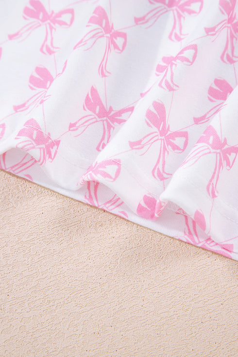 Bow Print Piped Long Sleeve Button Down Pajama Set