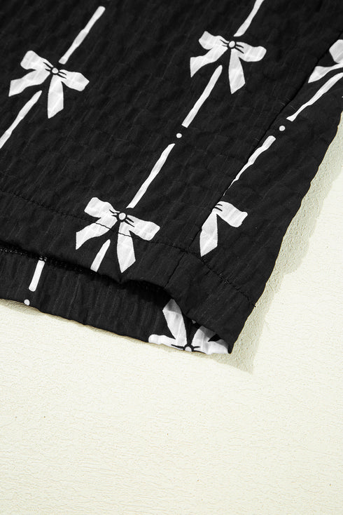 Bow Print Puff Short Sleeve Top