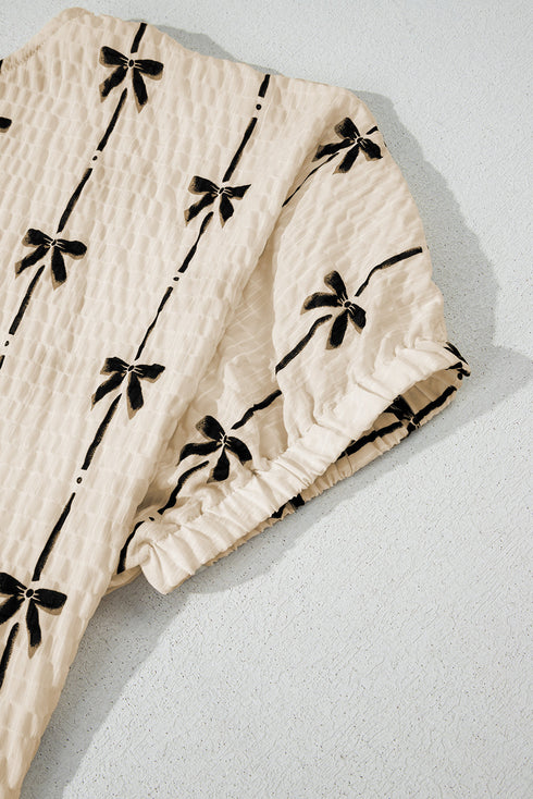 Bow Print Puff Short Sleeve Top