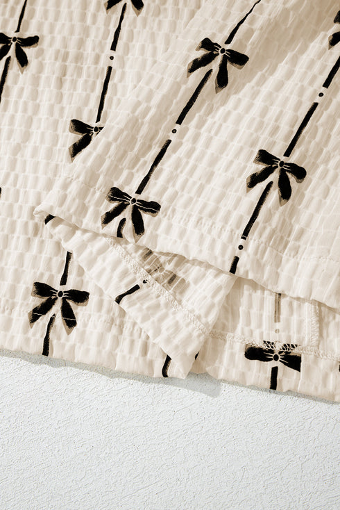 Bow Print Puff Short Sleeve Top