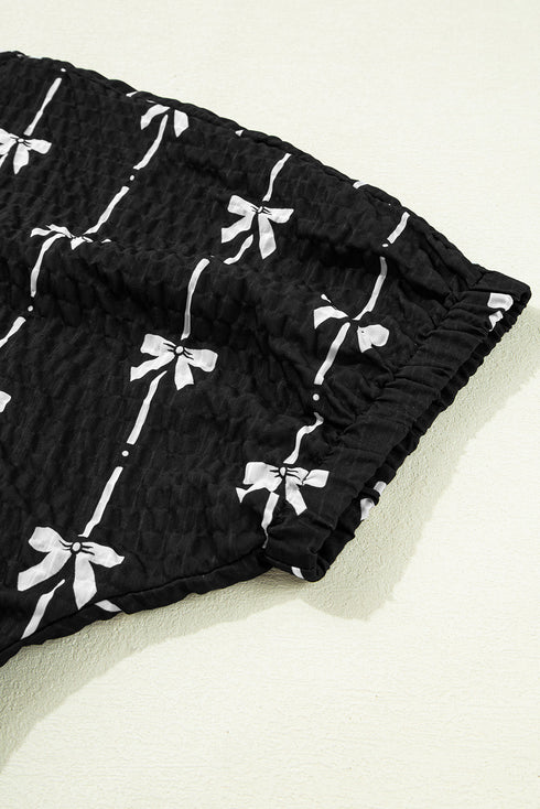 Bow Print Puff Short Sleeve Top