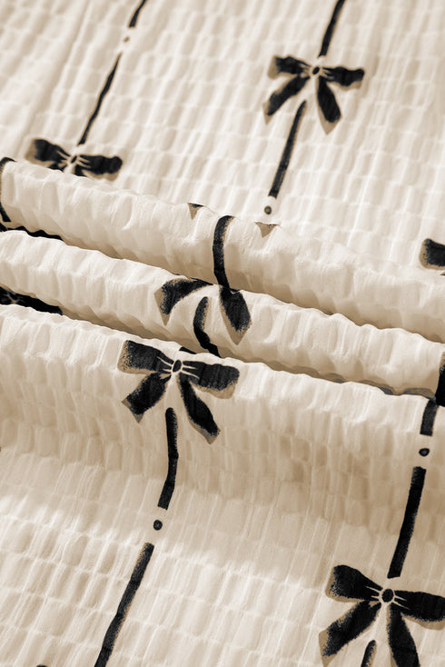 Bow Print Puff Short Sleeve Top