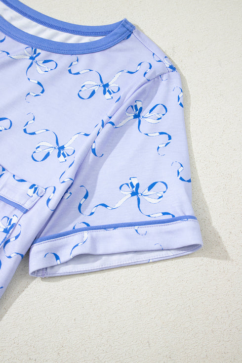 Bow Print Ruffled Cami And Shorts Lounge Set