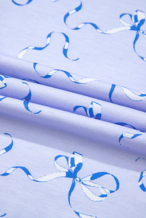 Bow Print Ruffled Cami And Shorts Lounge Set