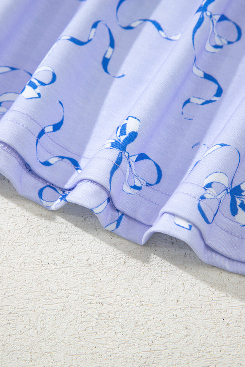 Bow Print Ruffled Cami And Shorts Lounge Set