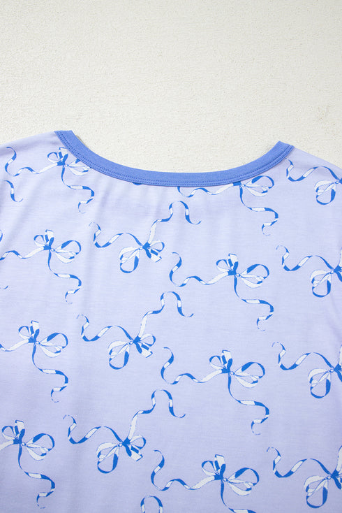 Bow Print Ruffled Cami And Shorts Lounge Set