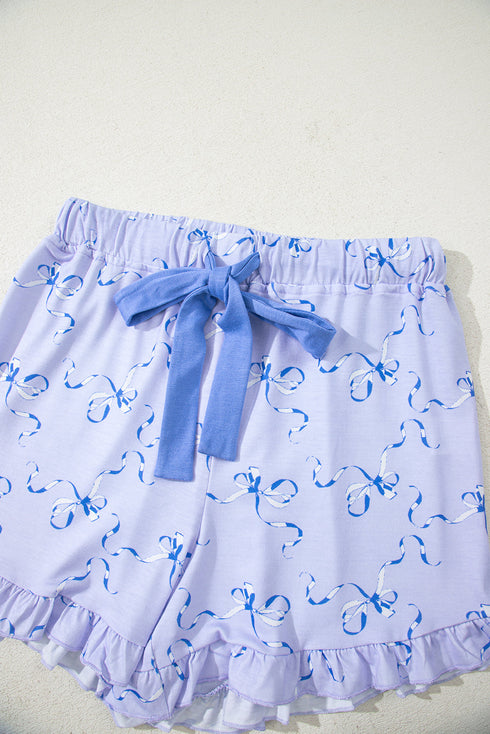 Bow Print Ruffled Cami And Shorts Lounge Set