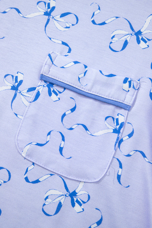 Bow Print Ruffled Cami And Shorts Lounge Set