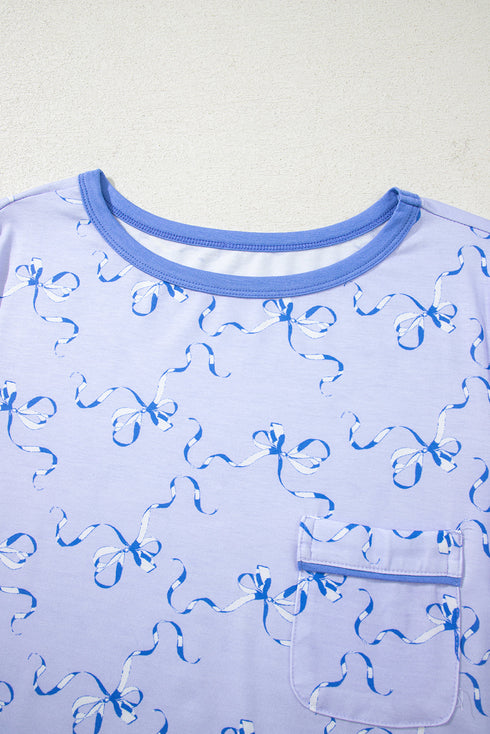 Bow Print Ruffled Cami And Shorts Lounge Set