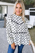 Bow Print Ruffled Crew Neck Piping Trim Blouse