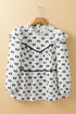 Bow Print Ruffled Crew Neck Piping Trim Blouse