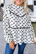 Bow Print Ruffled Crew Neck Piping Trim Blouse