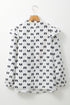 Bow Print Ruffled Crew Neck Piping Trim Blouse