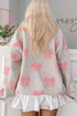 Bow Print Sherpa Quarter Zip Drop Shoulder Oversized Pullover Sweatshirt