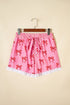 Bow Print Striped Patchwork Lace Trim Casual Shorts