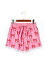 Bow Print Striped Patchwork Lace Trim Casual Shorts