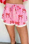 Bow Print Striped Patchwork Lace Trim Casual Shorts