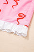 Bow Print Striped Patchwork Lace Trim Casual Shorts