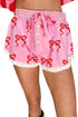 Bow Print Striped Patchwork Lace Trim Casual Shorts
