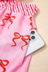Bow Print Striped Patchwork Lace Trim Casual Shorts