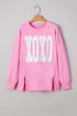 Bow Sequin XOXO Letter Graphic Exposed Seam Baggy Sweatshirt