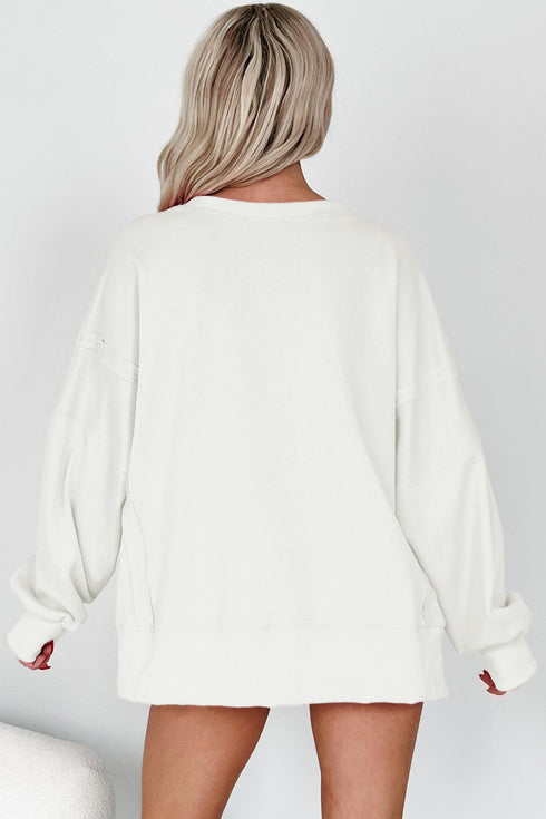 Bow Sequin XOXO Letter Graphic Exposed Seam Baggy Sweatshirt