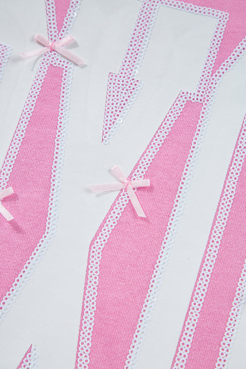 Bow Sequin XOXO Letter Graphic Exposed Seam Baggy Sweatshirt