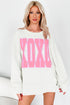Bow Sequin XOXO Letter Graphic Exposed Seam Baggy Sweatshirt