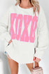 Bow Sequin XOXO Letter Graphic Exposed Seam Baggy Sweatshirt