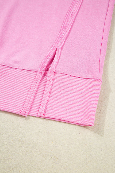 Bow Sequin XOXO Letter Graphic Exposed Seam Baggy Sweatshirt