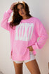 Bow Sequin XOXO Letter Graphic Exposed Seam Baggy Sweatshirt