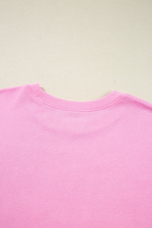 Bow Sequin XOXO Letter Graphic Exposed Seam Baggy Sweatshirt