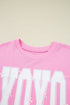 Bow Sequin XOXO Letter Graphic Exposed Seam Baggy Sweatshirt