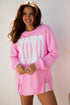 Bow Sequin XOXO Letter Graphic Exposed Seam Baggy Sweatshirt