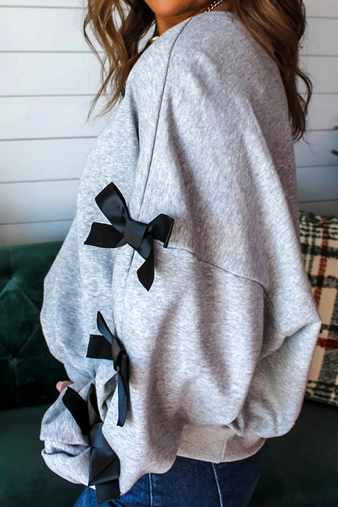 Bow Sleeve Merry Christmas Graphic Holiday Sweatshirt