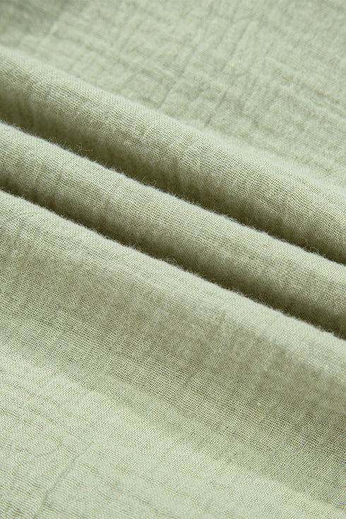 Bow Tie Front Ruffle Trim V Neck Long Sleeve Gauze Blouse