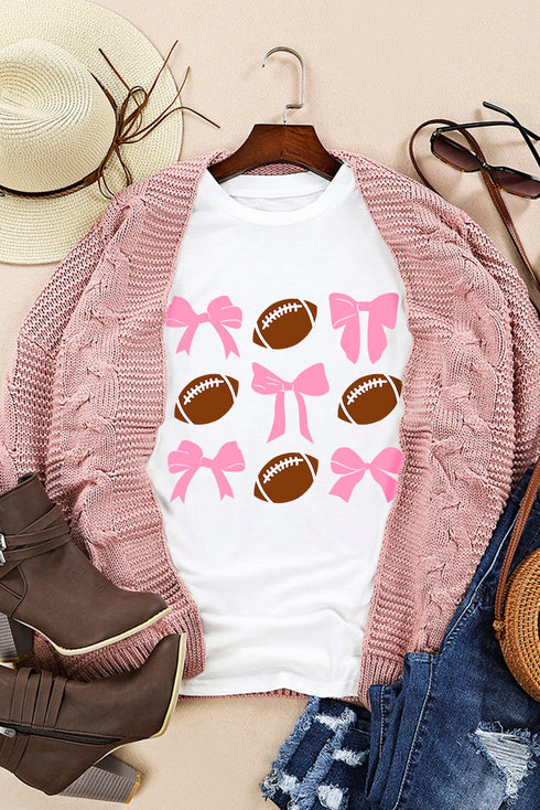 Bowknot Football Graphic Print Crew Neck Tee