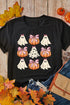 Bowknot Ghost And Pumpkin Graphic Short Sleeve Tee