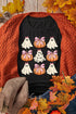 Bowknot Ghost And Pumpkin Graphic Short Sleeve Tee