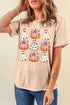 Bowknot Ghost And Pumpkin Graphic Short Sleeve Tee