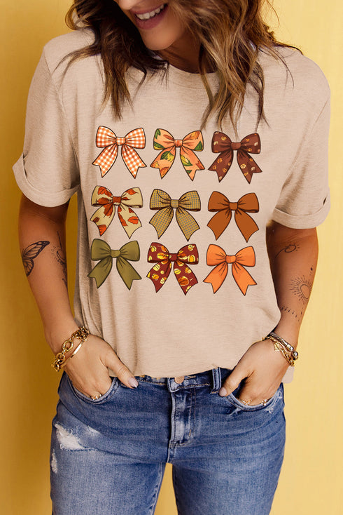 Bowknot Graphic Print Short Sleeve Crew Neck Tee