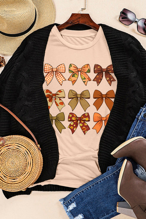 Bowknot Graphic Print Short Sleeve Crew Neck Tee