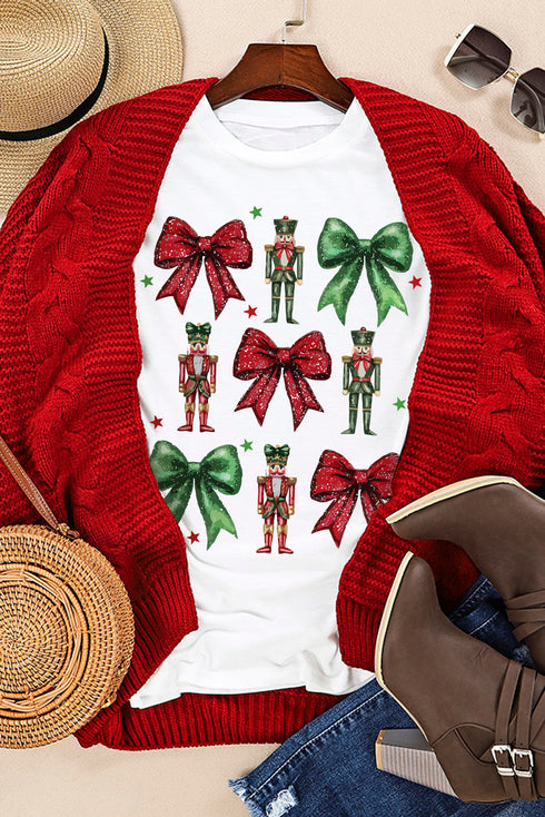 Bowknot Nutcracker Print Crewneck Short Sleeve Graphic Tee