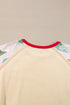 Bowknot Print Raglan Sleeve Contrast Trim Top